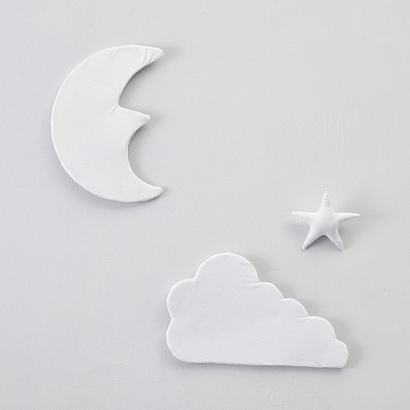 3pcs/set Moon Star Wall Decor INS Nordic Style Cotton Cloud Ornaments Kids Room Decorations Wall Stickers photography props