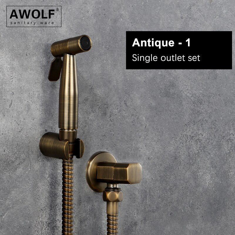 Awolf Rose Gold Hygienischer Duschkopf Handtoilette Bidet Sprühset Edelstahl Shattaf Messingventil Analdusche AP2102