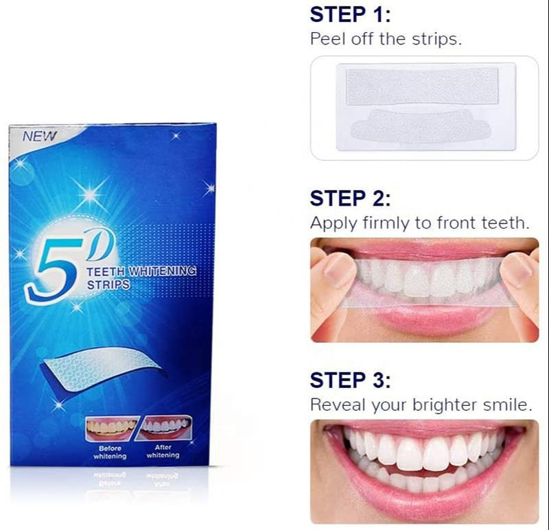 MJ 5D Gel Teeth Whitening Strips Oral Hygiene Care Double Elastic Tooth Bleaching Strips False Teeth Veneers Dental Whiten Tools