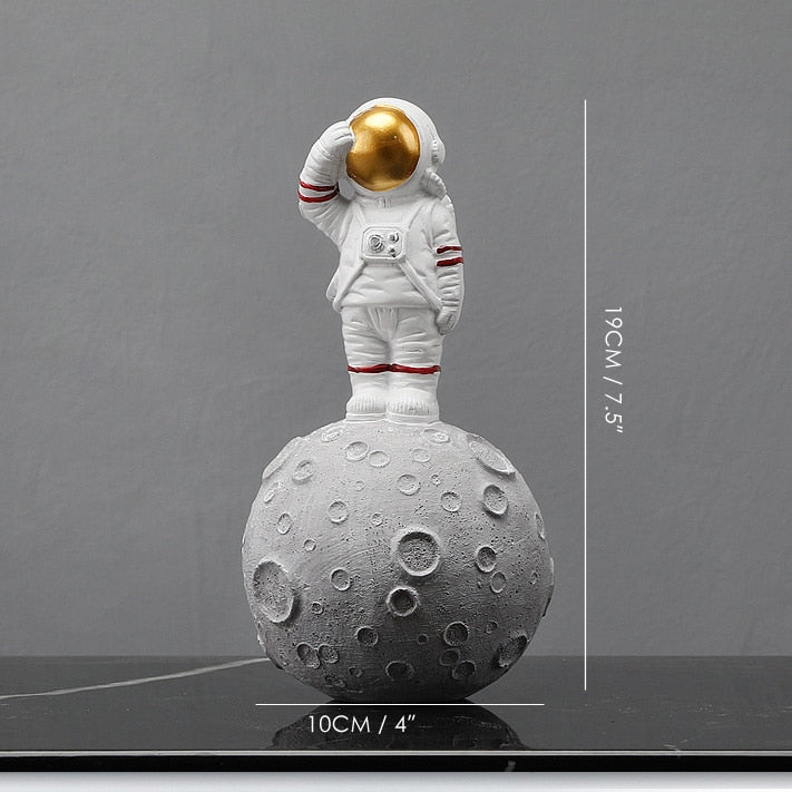 Astronautenfiguren aus Harz, Mode-Raumfahrer mit Mondskulptur, dekorative Miniaturen, Kosmonauten-Statuen, Geschenk für Mann und Freund