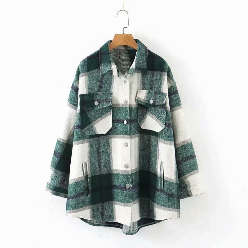 Tangada 2020 Herbst Winter Frauen Blau Plaid Lange Mantel Jacke Tasche Beiläufige Warme Mantel Mode Outwear Tops QW12