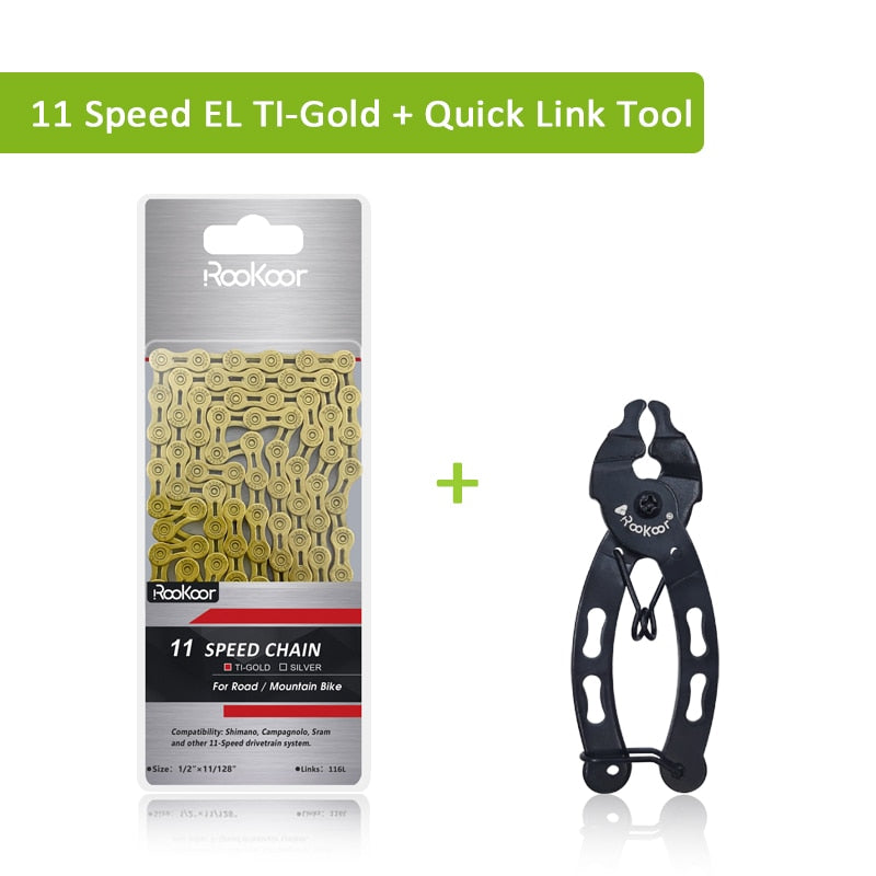 Rookoor 6 7 8 9 10 11 Speed Bicycle Chain Titanium Plated Gold TI-Gold Silver Road Mountain Bike MTB EL Hollow Chains 116 Links