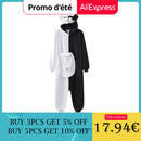 YESKIGU Monokuma Kigurumis Pyjama Erwachsener Einteiler Anime Bär Overall Schwarz Weiß Tier Pyjamas Damen Halloween Party Anzug Insgesamt