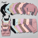 Traje de Yoga sin costuras, conjunto deportivo, ropa de gimnasio, Fitness para mujer, Top corto de manga larga, mallas de cintura alta, conjunto de entrenamiento acanalado, chándales