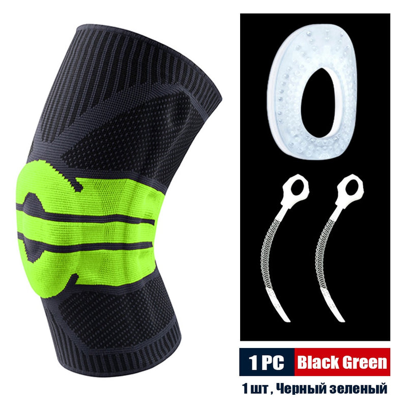 Sports Compression Knee Support Brace Patella Protector Knitted Silicone Spring Leg Pads for Cycling Running Basketball Football