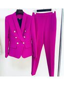 HIGH STREET Neueste 2022 Designer Fashion Jacket Sets Damen Zweireiher Lion Buttons Schalkragen Blazer Hosenanzug