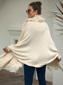 Fitshinling Pelzkragen Winterschals und Wraps Bohemian Fransen übergroße Damen Winter Ponchos und Capes Fledermausärmel Strickjacke