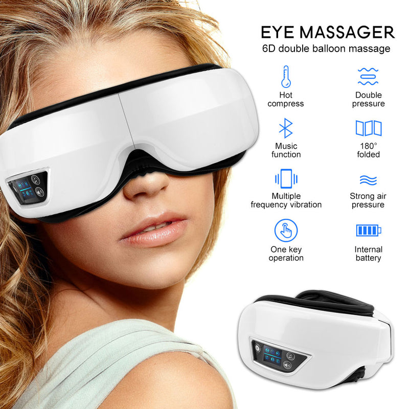 Augenmassagegerät 6D Smart Airbag Vibrations-Augenpflege-Instrument Hot Compress Bluetooth Eye Massage Glasses Fatigue Pouch &amp; Wrinkle