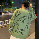 Oversize Pullover Frauen 2021 Y2K Herbst Winter Pullover Paar Dinosaurier Lose Pullover 90er Jahre Grün Langarm Strickpullover Frauen