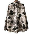 2022 neue Frühlings-Frauen-Hemden-lange Hülsen-Baumwollleinen-Knopf-beiläufige Hemd-Weinlese-Tupfen-Druck-Weinlese-Blusen-Oberseiten P11