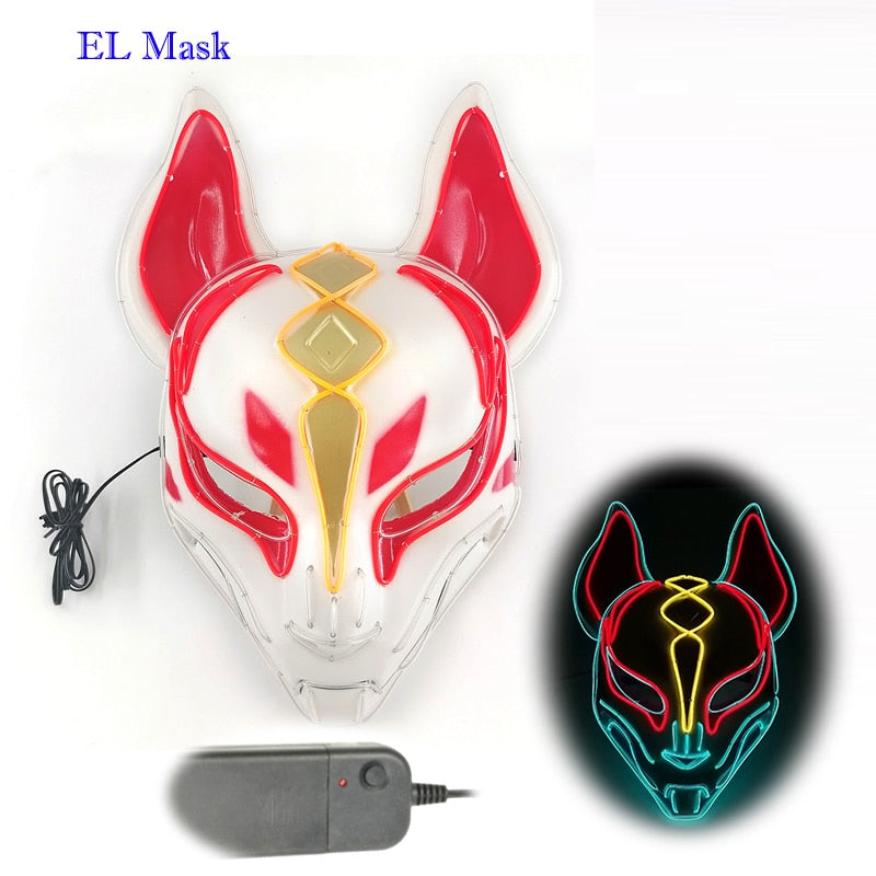 Máscara de zorro japonés con decoración de Anime Expro, máscara de Cosplay con luz Led de neón, máscara Led para fiesta de Halloween, baile, DJ, día de pago, accesorios para disfraces