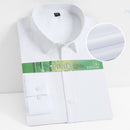 Camisa de vestir elástica antiarrugas para hombre, camisas de manga larga de fibra de bambú para hombre, Camisas sociales formales, camisas blancas sin bolsillo