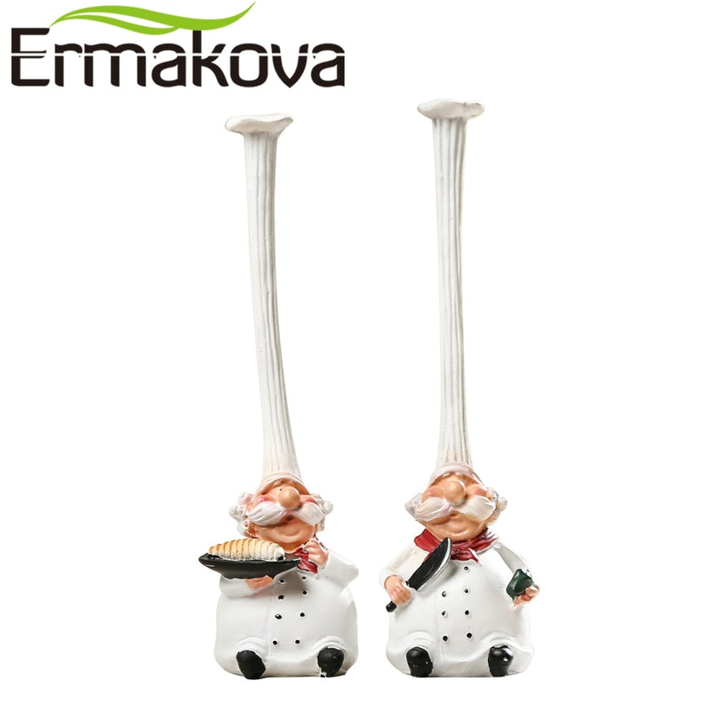 ERMAKOVA 2 Pcs/Set Resin Chef Figurine Cake Bakery Chef Cook Statue Cooking Chef Figurine Home Kitchen Restaurant Bar Cafe Decor