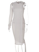 Simenual One Sleeve Knit Asymmetrische Midikleider Skinny Ribbed Hooded Streetwear Baddie Clothes Herbst Frühling Clubwear Enges Kleid