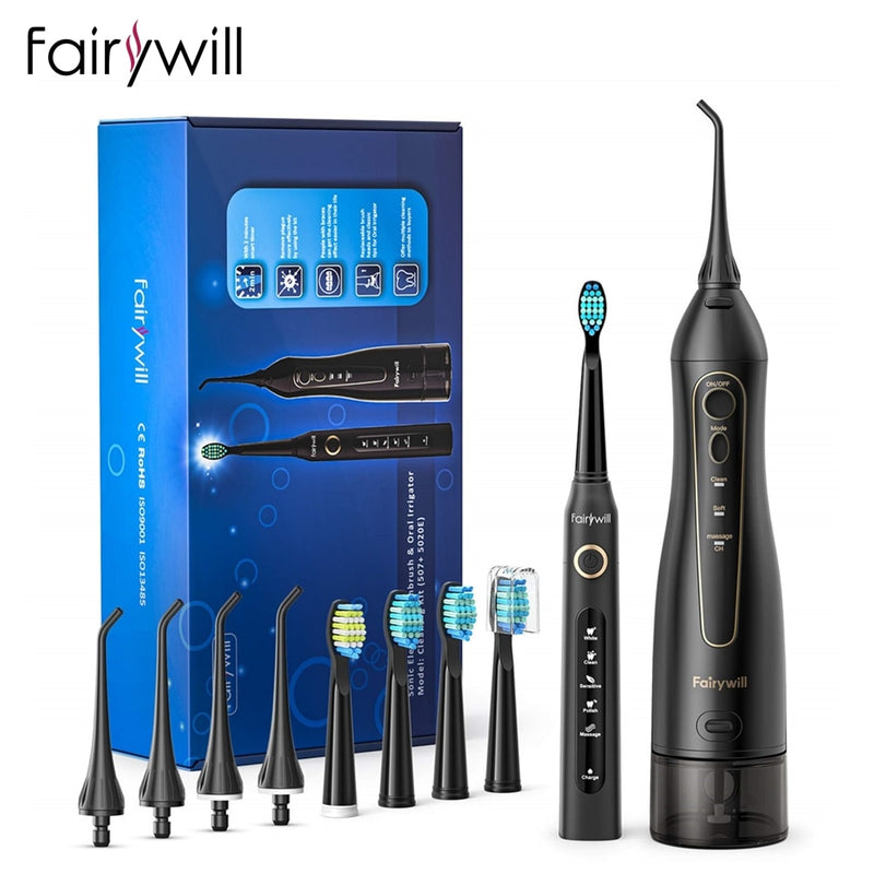 2022 Fairywill Water Flossers 300ML Oral Irrigator Rechargeable Large Capacity Portable Dental Water Tank Waterproof Teeth Clean