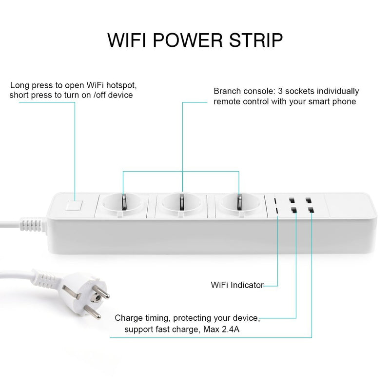 Smart Wifi Power Strip Surge Protector Múltiples enchufes 4 Puerto USB Temporizador Voice Wirelss Control remoto por Echo Alexa Google Home