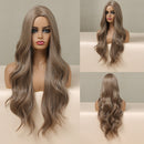 LOUIS FERRE Ombre Black Brown Cosplay Synthetic Wigs Long Middle Part Wavy Natural Hair Wig For Black Woman Afro Heat Resistant