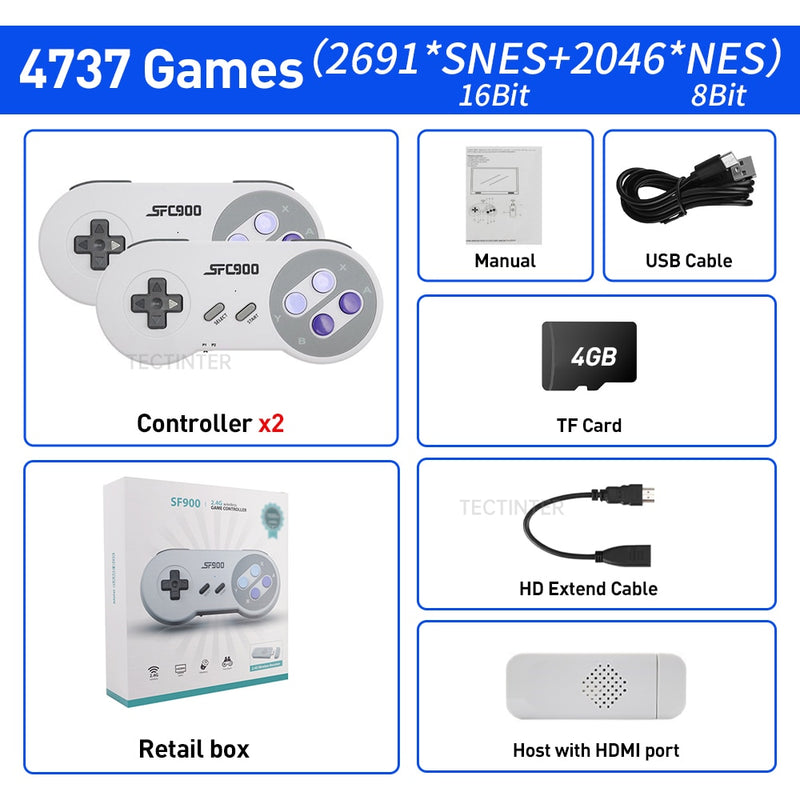 SF900 Video Game Console Hd TV Game Stick Wireless Controller Built in 5532 Games Handheld Game Player Gamepad For SNES For NES