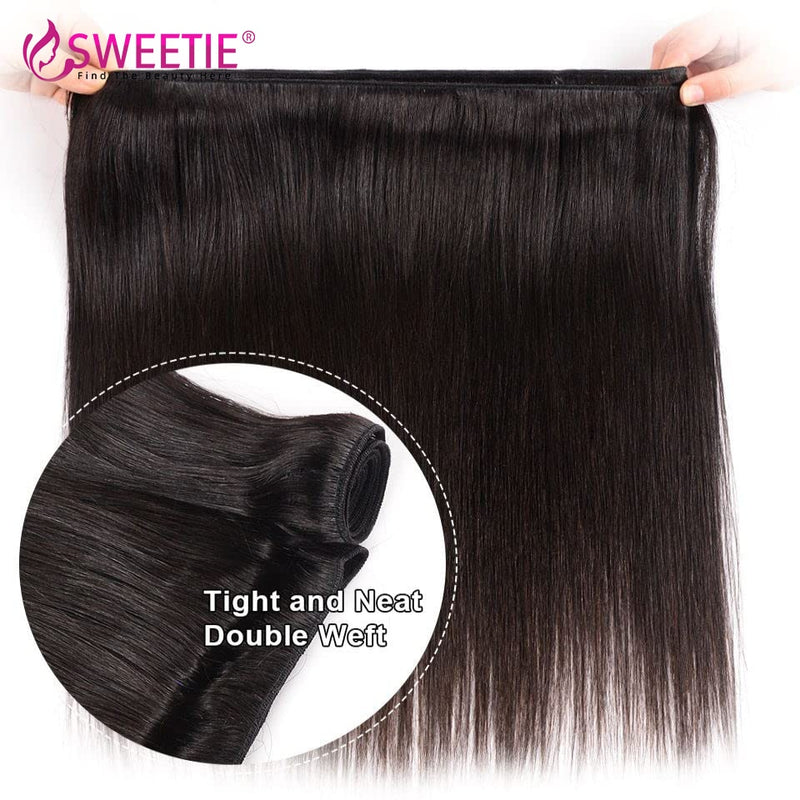 Sweetie Straight Hair Bundles mit frontalen brasilianischen natürlichen Echthaar-Webart-Bundles mit Verschluss 9A Remy-Haarverlängerung