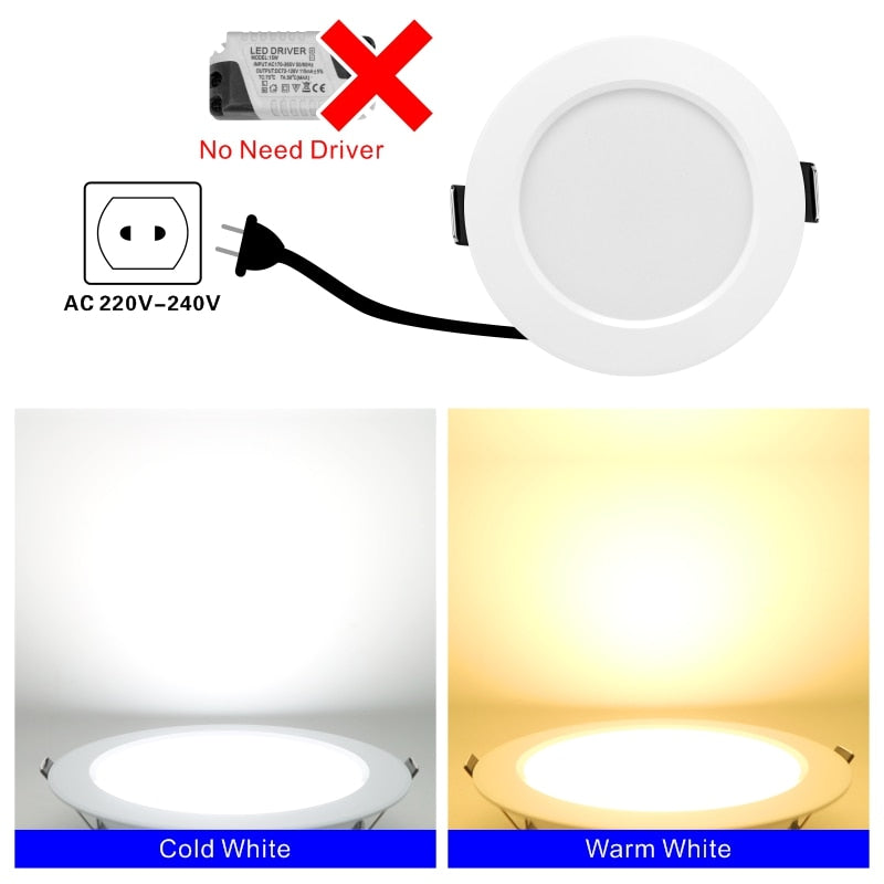 10 unids/lote de luz descendente Led de 3W, 5W, 7W, 9W, 12W, 15W, 220V, luz de techo empotrada, Panel Led redondo de 3/4/5 pulgadas, iluminación de foco descendente