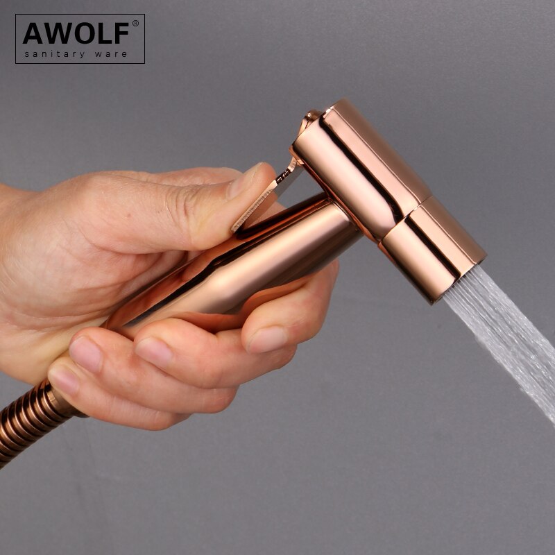 Awolf Rose Gold Hygienischer Duschkopf Handtoilette Bidet Sprühset Edelstahl Shattaf Messingventil Analdusche AP2102