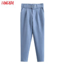 Tangada schwarze Anzughose Frau hohe Taille Hose Schärpen Taschen Büro Damenhose Mode mittleren Alters rosa gelbe Hose 6A22