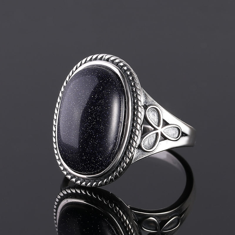 Vintage Ring Natural Blue Sandstone Rings for Women&