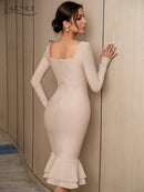 Adyce 2022 Neue Herbst Winter Frauen Aprikose Figurbetontes Verbandkleid Sexy Meerjungfrau Langarm Dame Club Promi Runway Partykleid