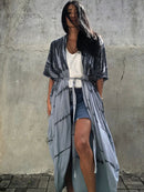 2022 Bikini-Vertuschungen Schwarz Retro Striped Self Belted Damen Sommerkleidung Kimono Kleid Beach Wear Badeanzug Cover Up Q1225