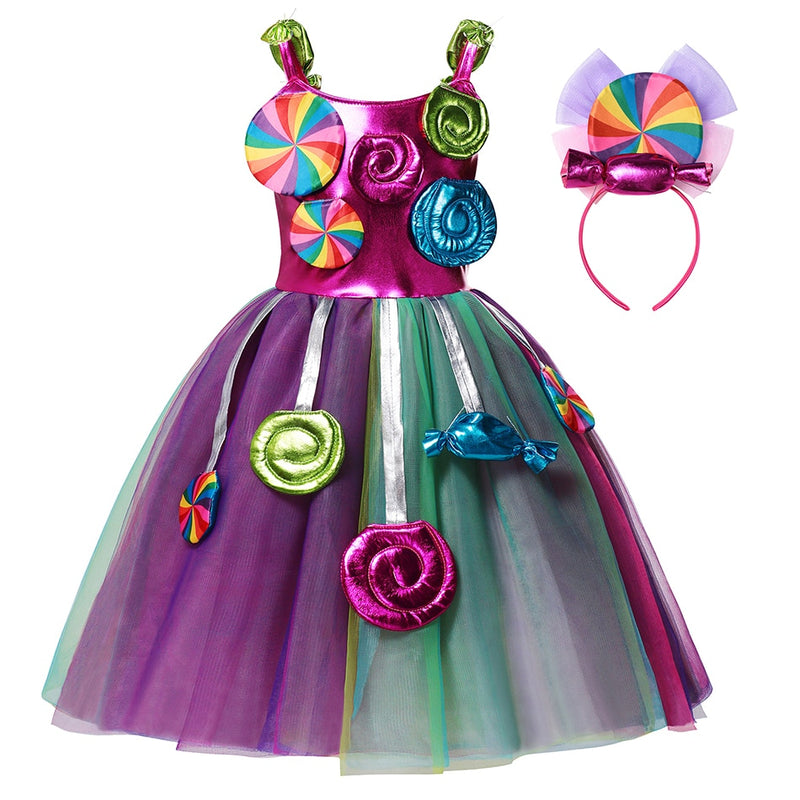 2022 neue Mode Baby Mädchen Candy Kleid Kinder Halloween Party Kostüm Bunte Ballkleid 2-12 Jahre Kinder Kleidung