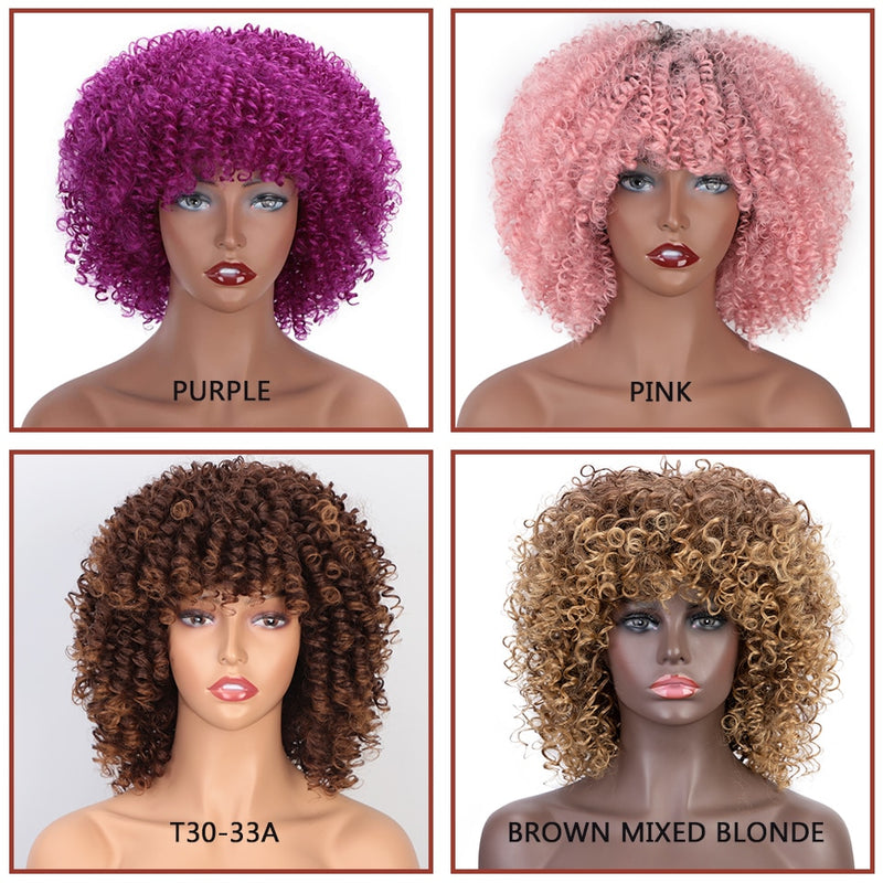 Pelucas sintéticas rojas NNZES, peluca rizada Afro rizada, peluca mixta negra y roja con flequillo, pelucas sintéticas cortas para mujeres negras