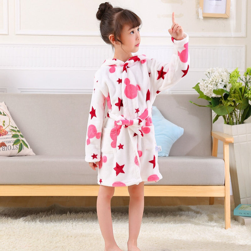 Kids Robes Winter Warm Robe For Boys Girls Child Bathrobe Fleece Bath Robe Children 2 to 8 Years Sleep Wear