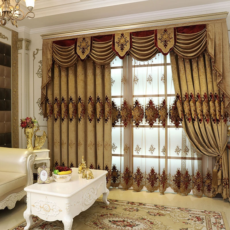 New Curtains for Living Room European Style Villa Blinds Drapes Embroidery Window Door Curtains for Dining Room Bedroom Valance