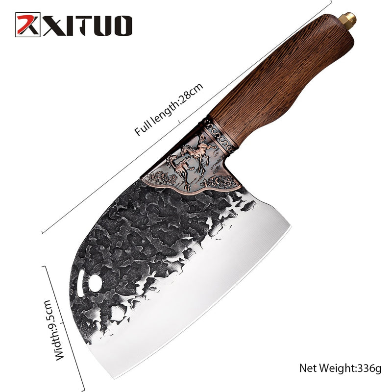 XITUO Superior Professional Handmade Forged Carbon Steel Chef Kitchen Slicing Chopping Kitchen Knife Traditional Cooking Tools