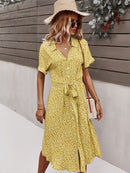 Primavera Verano señoras vendaje vestido mujer Casual medio manga larga botón estampado Floral vacaciones estilo elegante vestido femenino 2022 nuevo