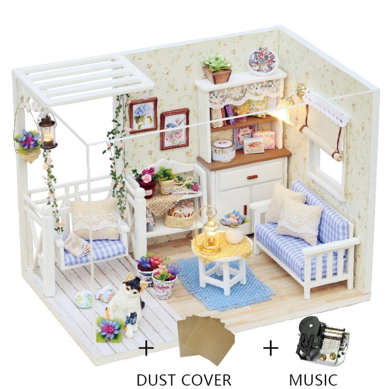 Diy Dollhouse Wooden Miniatures Doll House Furniture LED Lights House Building Kit Toys for Children Birthday Gifts