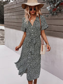 Primavera Verano señoras vendaje vestido mujer Casual medio manga larga botón estampado Floral vacaciones estilo elegante vestido femenino 2022 nuevo