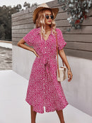 Primavera Verano señoras vendaje vestido mujer Casual medio manga larga botón estampado Floral vacaciones estilo elegante vestido femenino 2022 nuevo