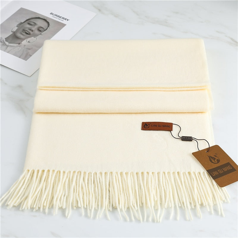 2022 Winter Cashmere Scarf Women Thick Warm Pashmina Shawls Wraps Solid Color Tassel Lady Blanket Echarpe Bufanda Hijab