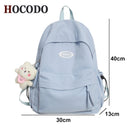 HOCODO Simple Solid Color Female Backpack Trend Waterproof Nylon Women Backpack Casual School Bag For Teenage Girls Shoulder Bag