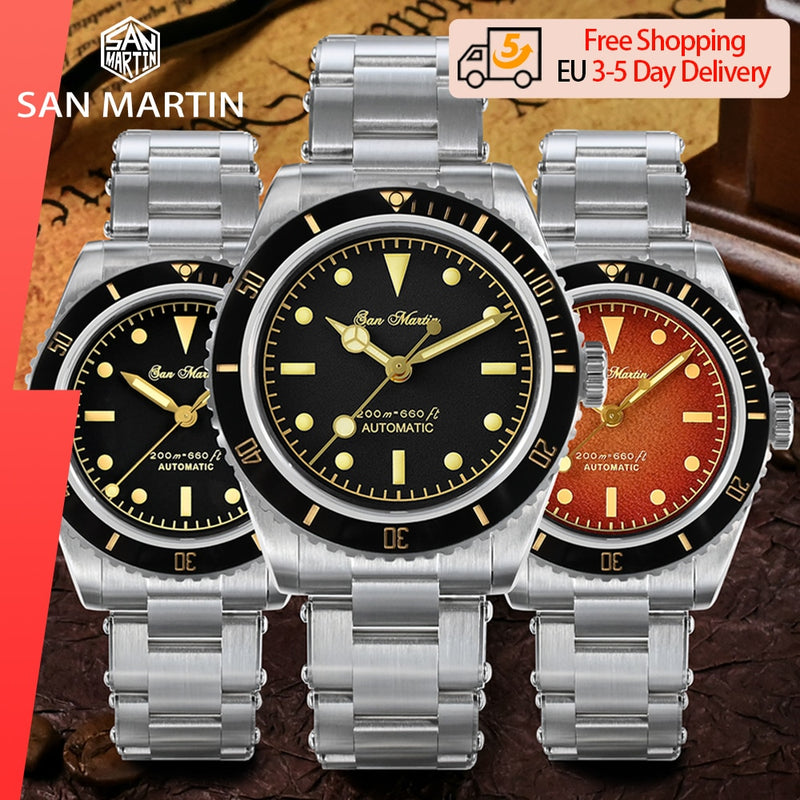San Martin Herrenuhren 38mm Diver 6200 Retro Water Ghost Luxury Sapphire NH35 Automatic Mechanical Vintage Watch 20Bar Luminous