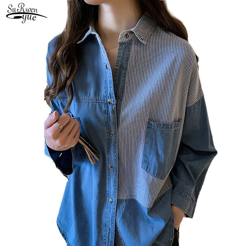 2023 Spring New Camisa Jeans Feminina Shirt Cotton Female Long Sleeve Women's Denim Shirt Loose Korean LooseBlouse 7256 50