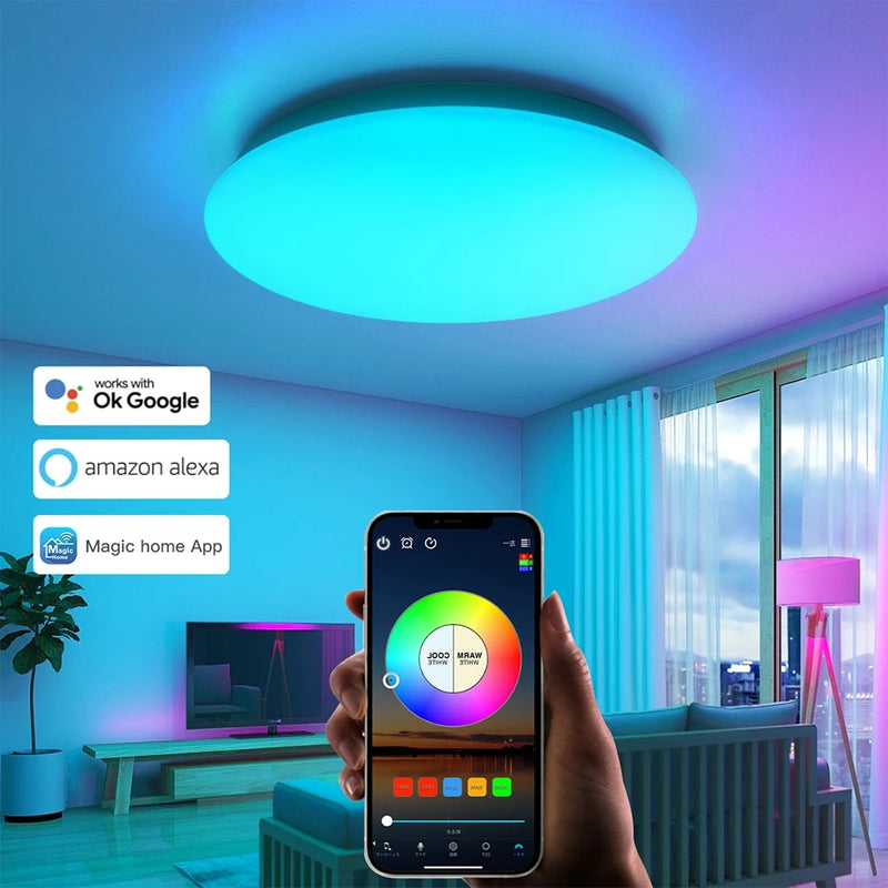 Smart WIFI LED Ceiling Light, RGB Dimmable, Remote Control Voice Control APP Control for Bedroom Living Room Ambient Light 28W