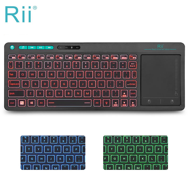 Rii K18 Plus Wireless Multimedia Englisch Russisch Französisch Hebräisch Tastatur 3-LED-Farbhintergrundbeleuchtung mit Multi-Touch für TV-Box, PC