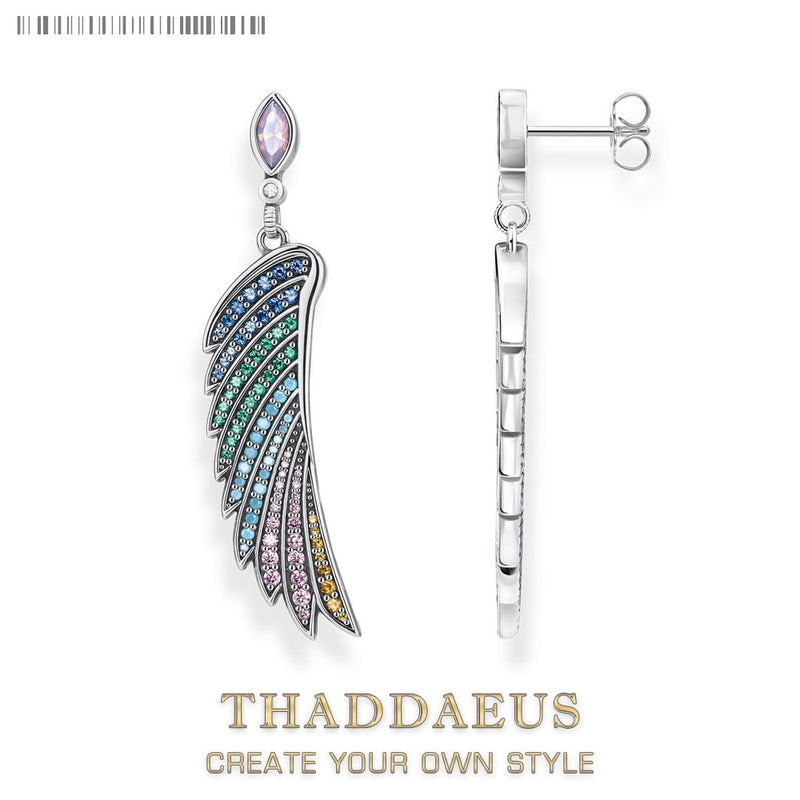 Pendientes de ala de colibrí brillante, regalo bohemio de arcoíris nuevo para mujer, joyería fina multicolor de Plata de Ley 925 de alta calidad