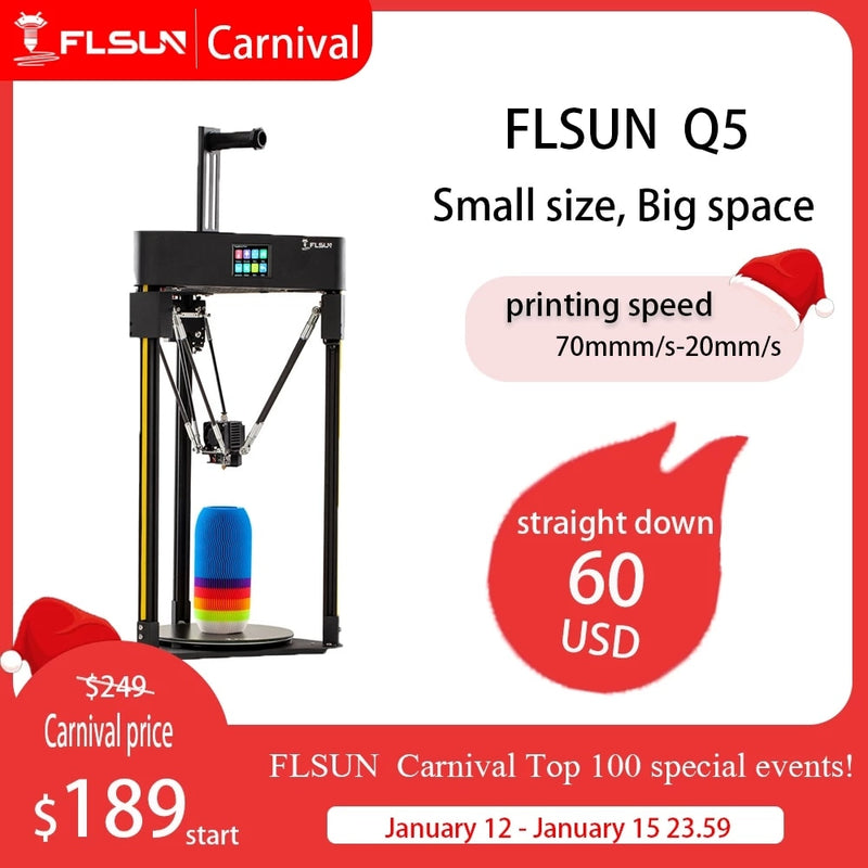 Flsun Q5 3D Printer Delta Kossel Touch Screen DIYmodel TMC2208 Silent Driver Auto Leveling Resume Print EasyAssembly 32Bit Board