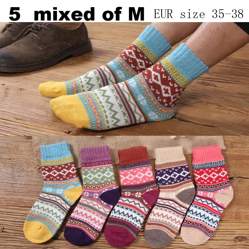 10PCS=5Pairs Autumn Winter New Men Thicken Warm Harajuku Retro Fashion Casual Wool High Quality Cotton Socks Wholesale Snow Sock