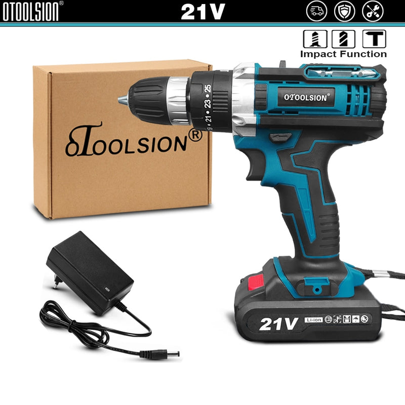 2 Speed 21V Impact Drill Impact Screwdriver Electric Wireless Power Tools Lithium-Ion Battery For Drilling In Steel Wood Ceramic