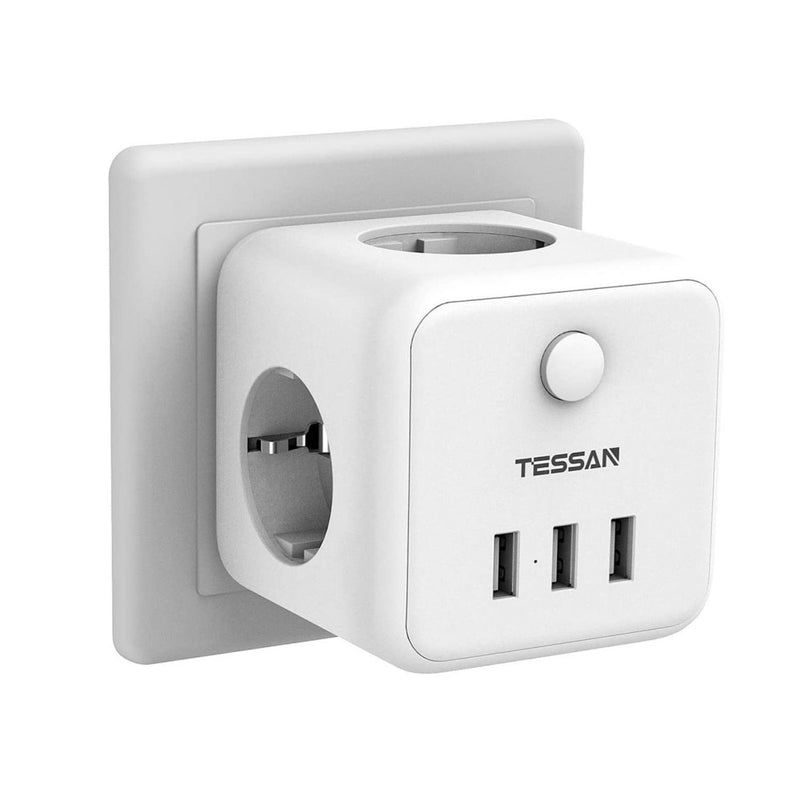 TESSAN Portable Power Strip Cube With 3 EU Outlets &amp; 3 USB Ports On/Off Switch Type E/F Plug Socket Travel Adapter Power Charger