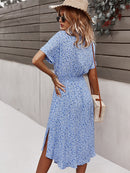 Primavera Verano señoras vendaje vestido mujer Casual medio manga larga botón estampado Floral vacaciones estilo elegante vestido femenino 2022 nuevo
